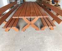 meble ogrodowe drewniane komplet stół i 2 ławy - olcha