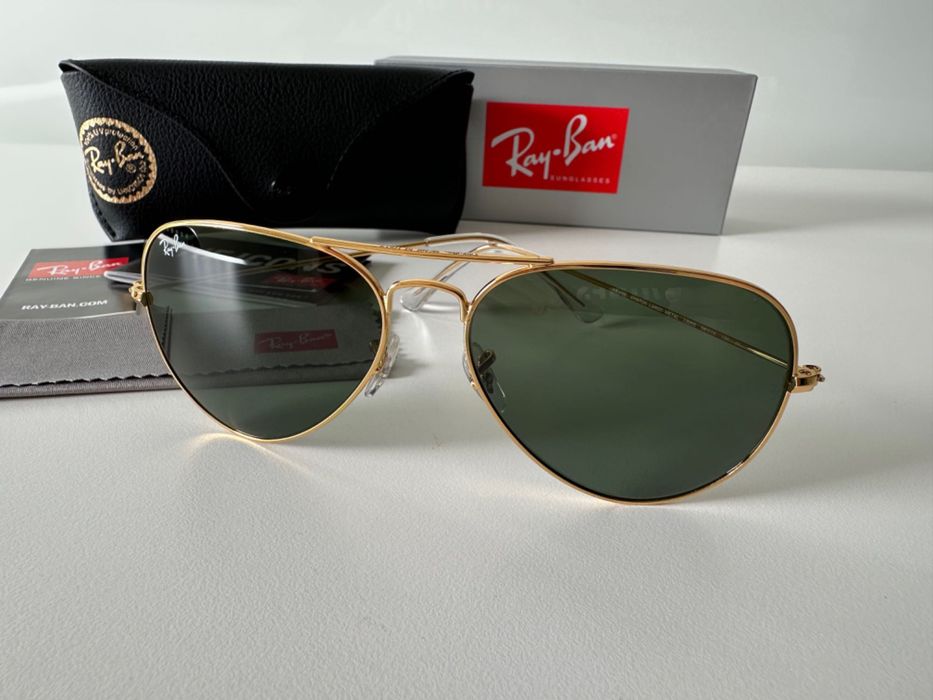 RayBan Original RB3025 Aviator Arista Gold Green G15 Novos