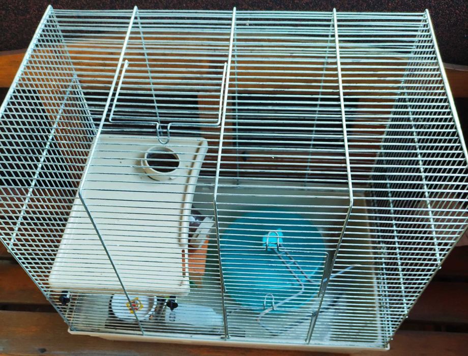 **Klatka z akcesoriami i kontenerek dla chomika, myszy, szczura**