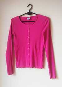 Cienki  różowy prążkowany sweter z guzikami, rozmiar S
