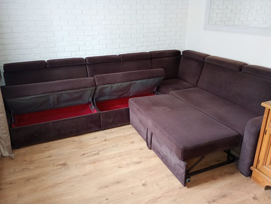 Narożnik z funkcją spania 2,4x3m brązowy