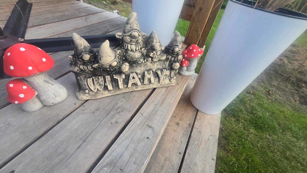 Figurka gipsowe skrzaty ogrodowe krasnale Witamy figurka ogrodowa