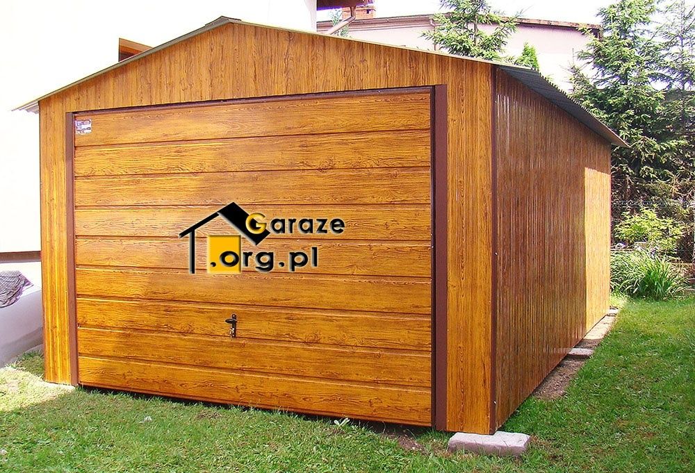 Garaże blaszane drewnopodobne 4x5 Garaż blaszany Premium z efektem 3D