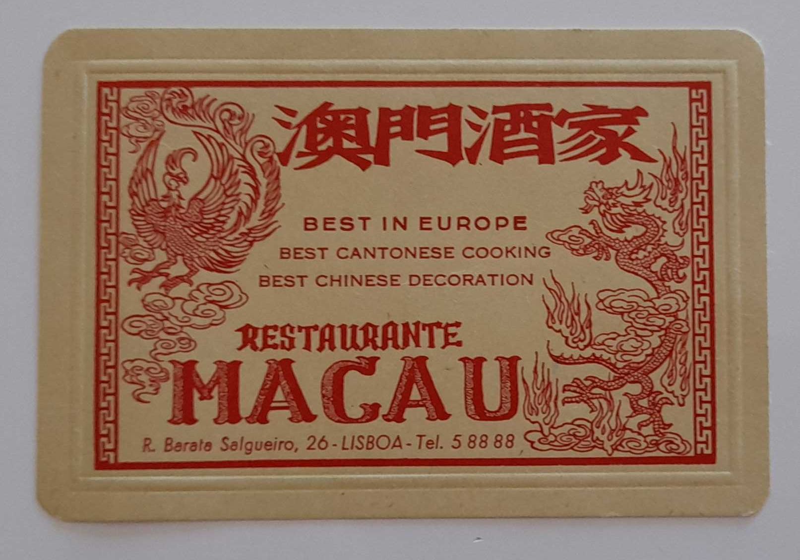 Cartão vintage Restaurante Macau
