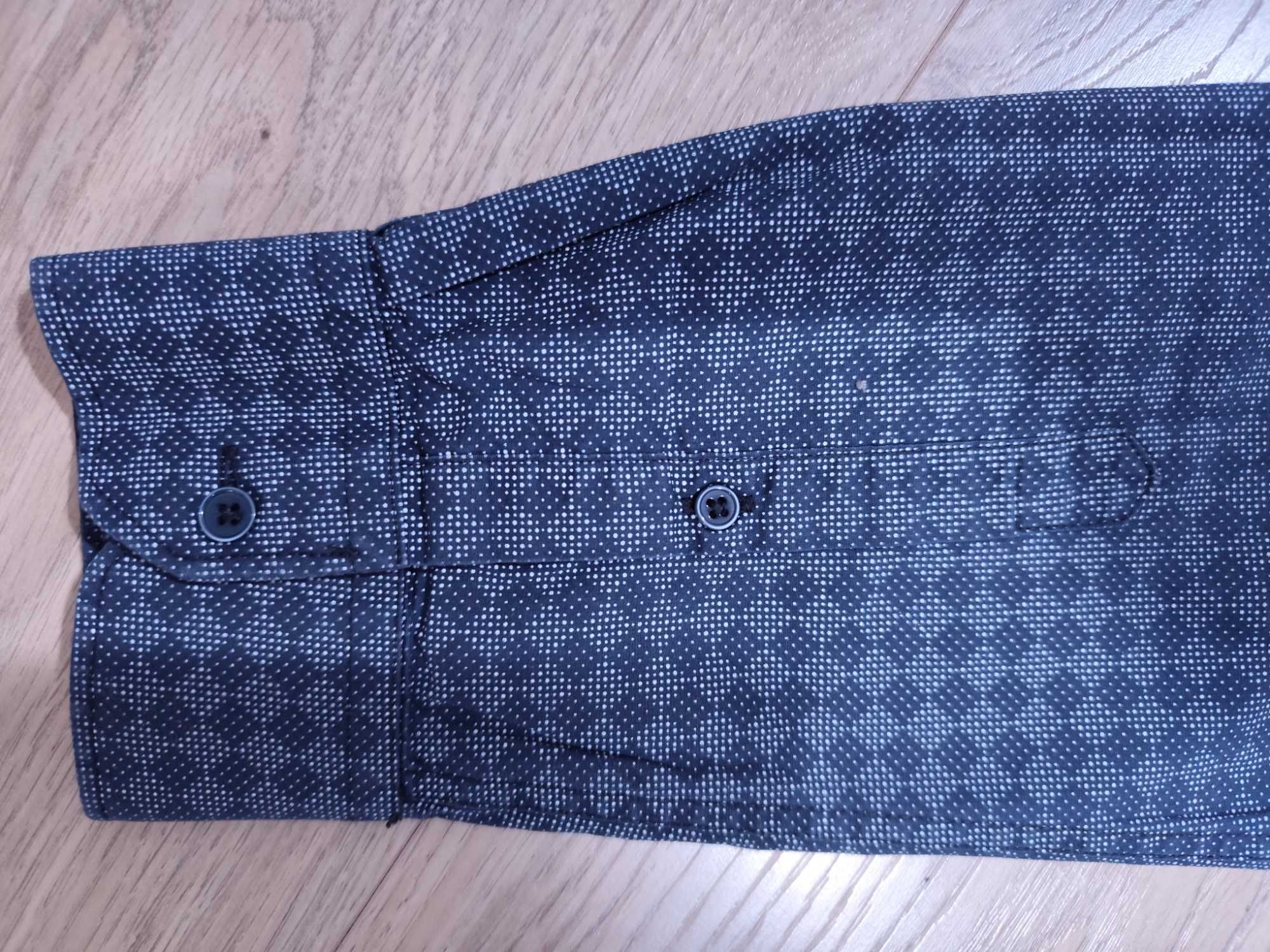 Koszula męska Top Secret Slim Fit czarna kropki długi używana 41/42 L