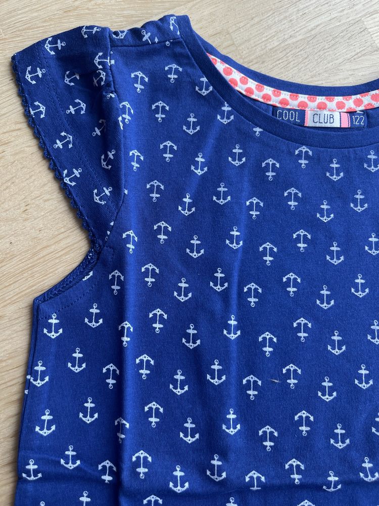 Koszulka t-shirt marynarski wzór kotwice Cool Club 122 cm