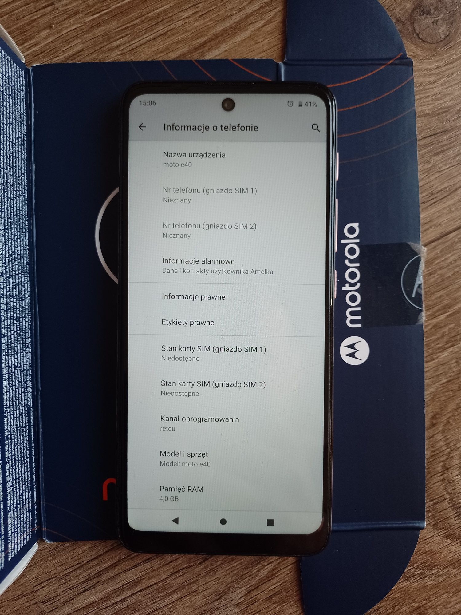 Motorola e40 różowa 6/64GB 6,5" Idealny Bateria 5000 mAh aparat 48 MPi