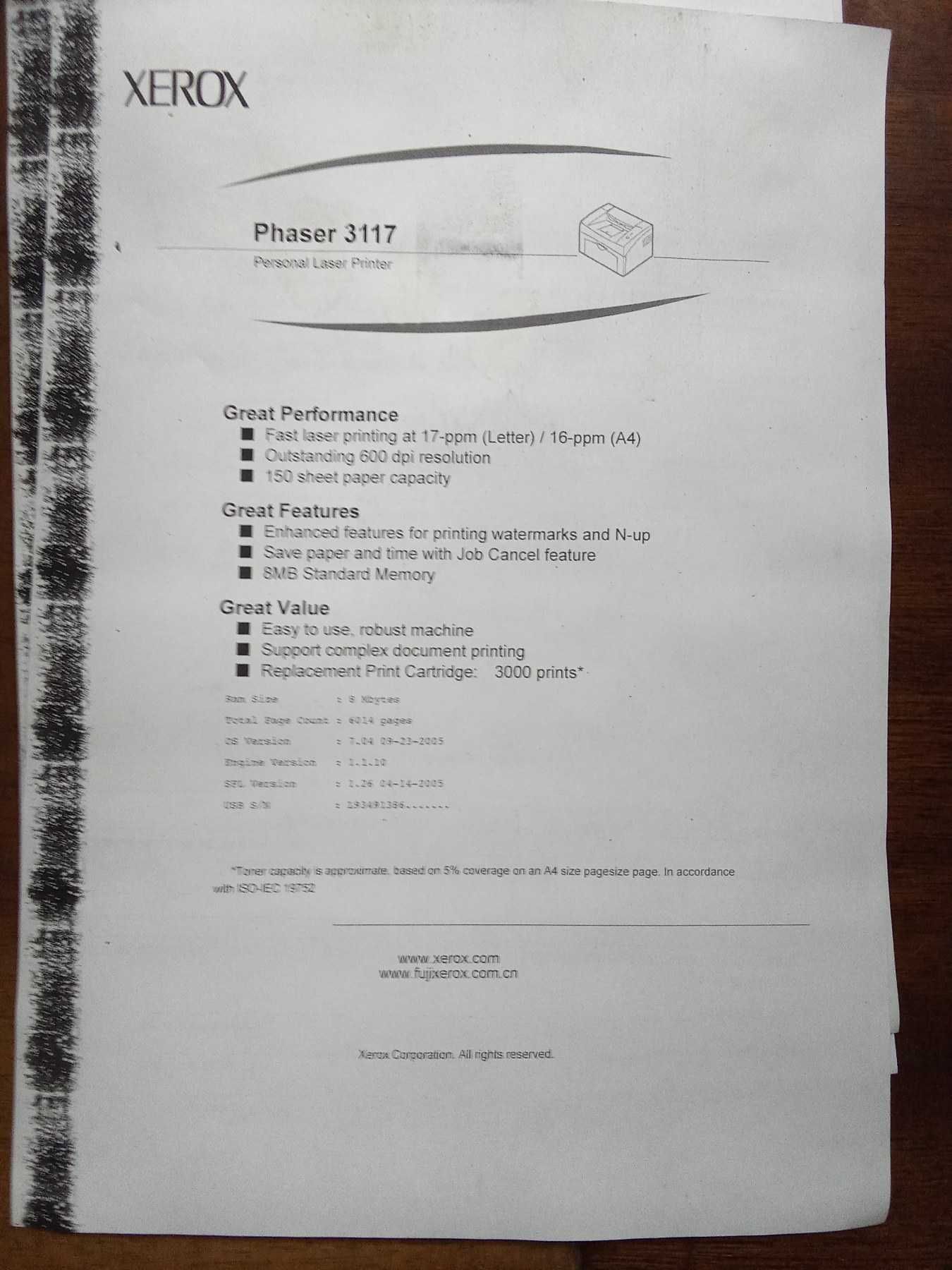 Принтер xerox 3117
