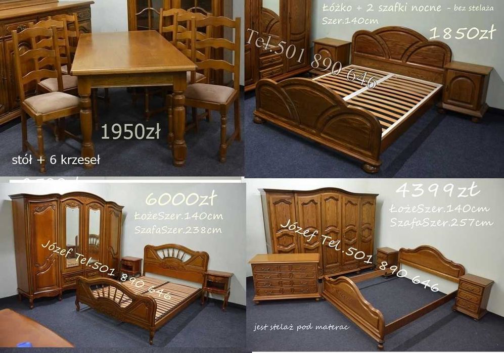 Piękna Sypialnia Dębowa Meble do sypialni Łóżko Szafa Szafki