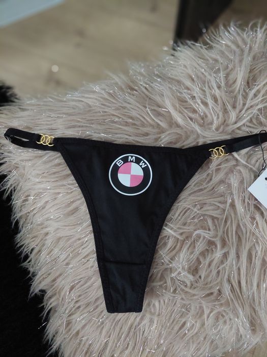 Damskie stringi z różowym logo bmw
