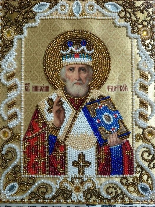 Икона Николай Чудотворец вышитая чешским бисером