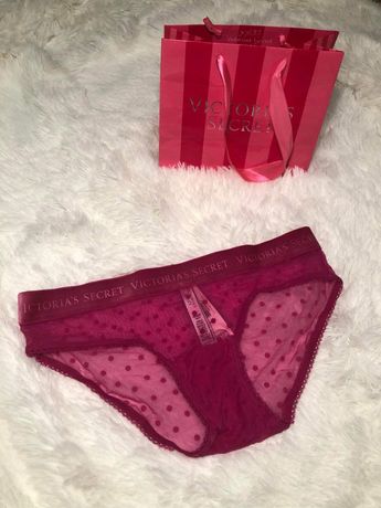 Różowe figi biodrówki z aksamitnym paskiem logo Victoria’s Secret XS