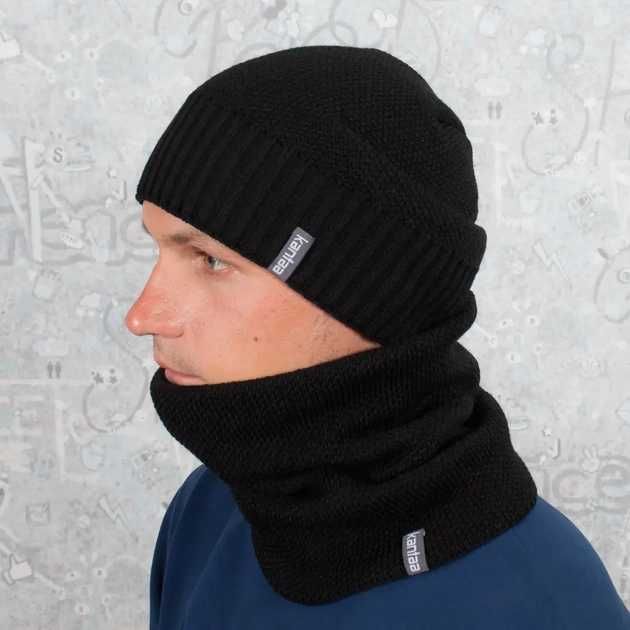 Зимовий комплект шапка шарф на флісі чорного кольору