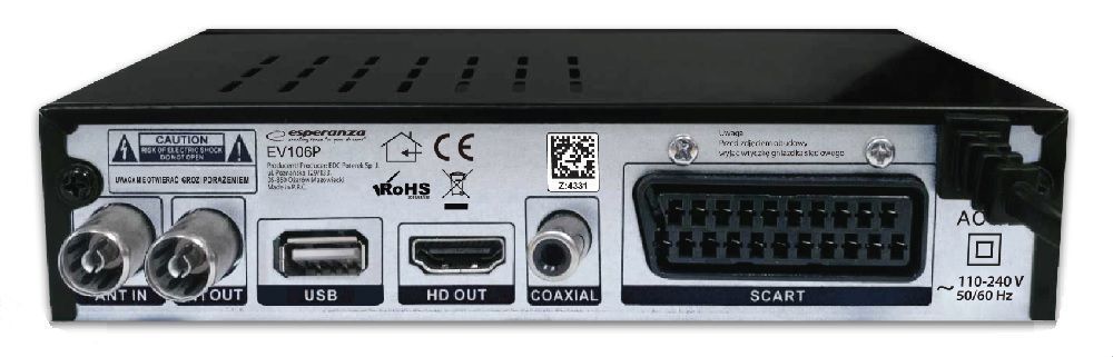 Tuner cyfrowy telewizji naziemnej DVB-T2 H.265/HEVC Esperanza EV106R