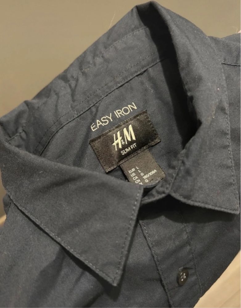 Koszula męska granatowa slim fit H&M r.L