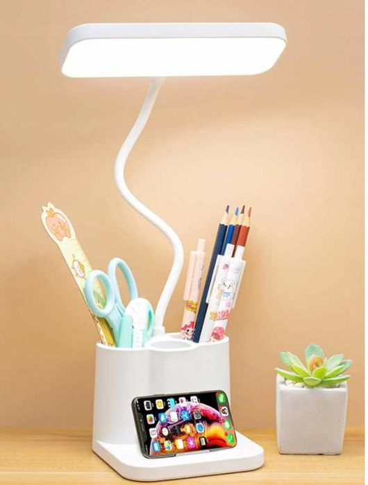 LAMPKA BIURKOWA regulowana LED z organizerem biała mocna do pokoju