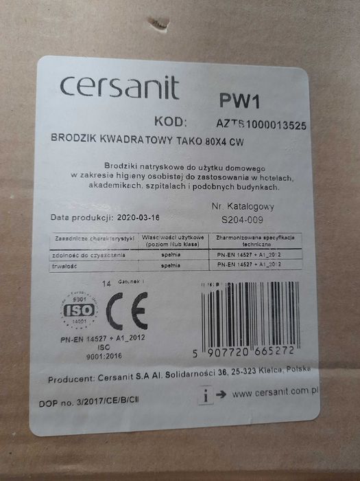 CERSANIT Brodzik kwadratowy TAKO 80x4 biały S204-009