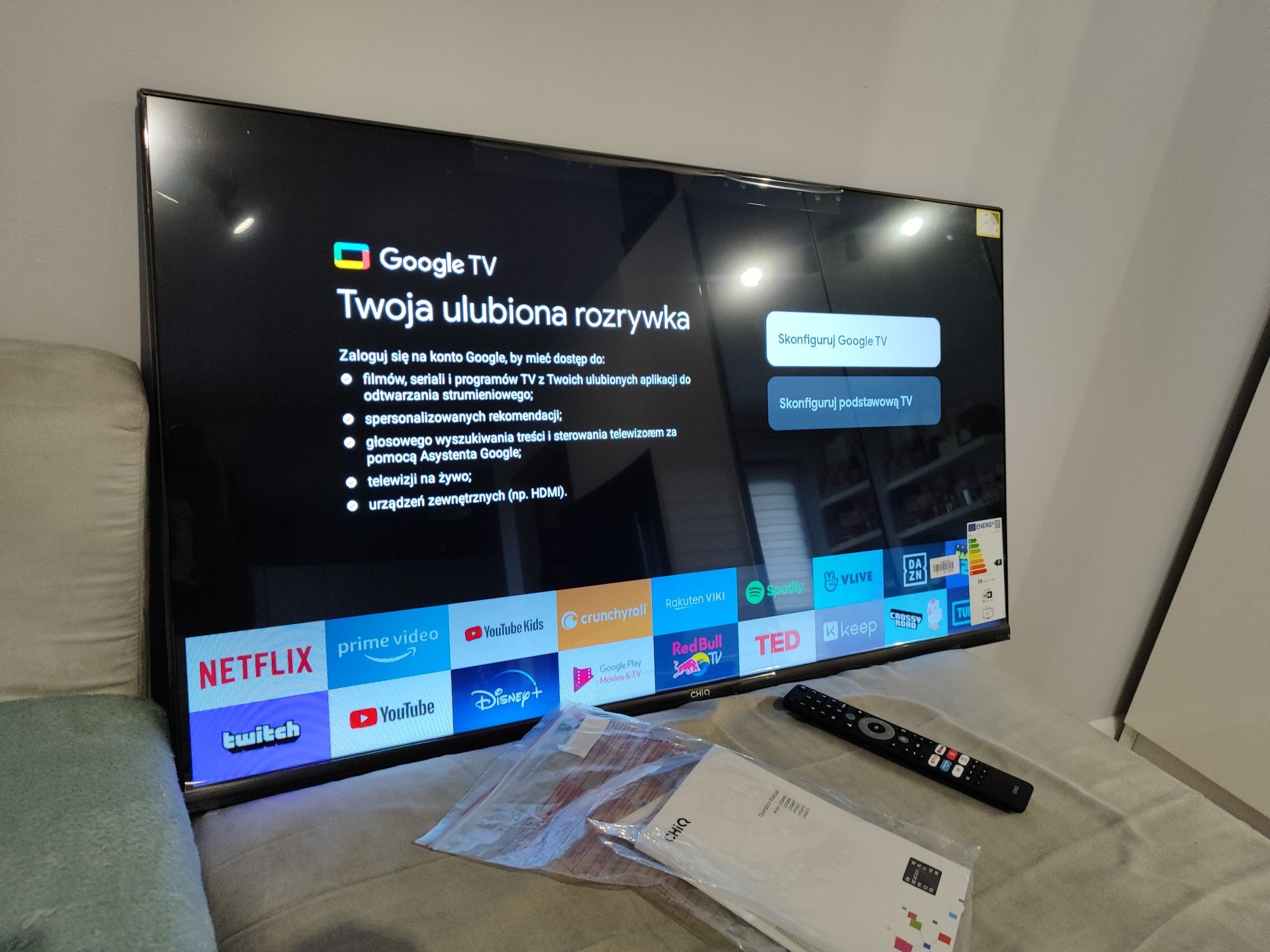 Smart TV QLED 40" google TV HDR WiFi Disney DVB-T2 Hevc Nowy Gwarancja
