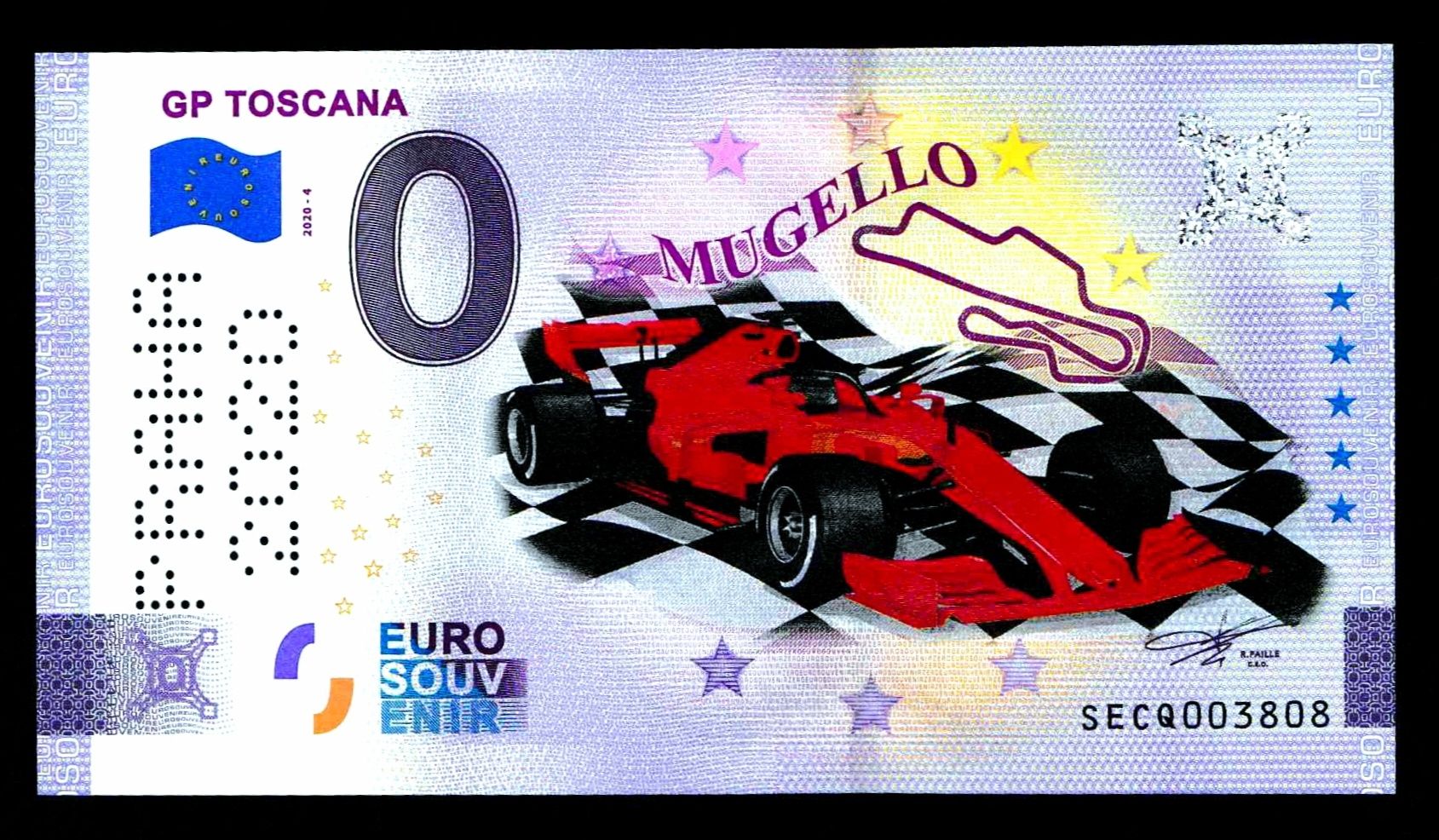 Banknot kolekcjonerski 0 EURO GP toscana mugello kolor SECQ 2020-4