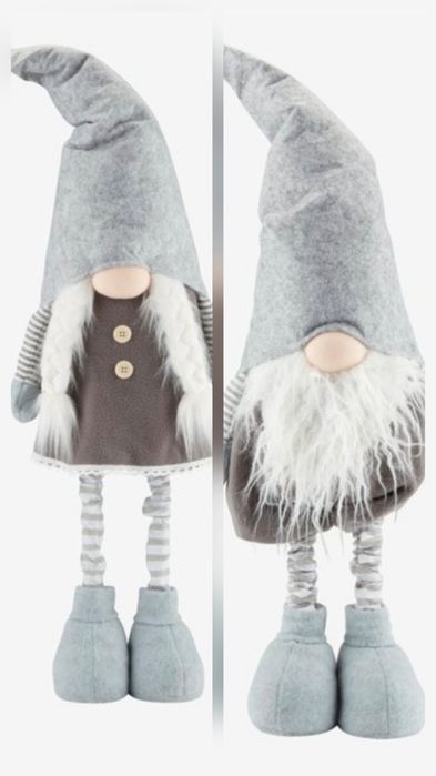 Krasnal świąteczny skrzat z warkoczami lub z brodą teleskopowy 115 cm