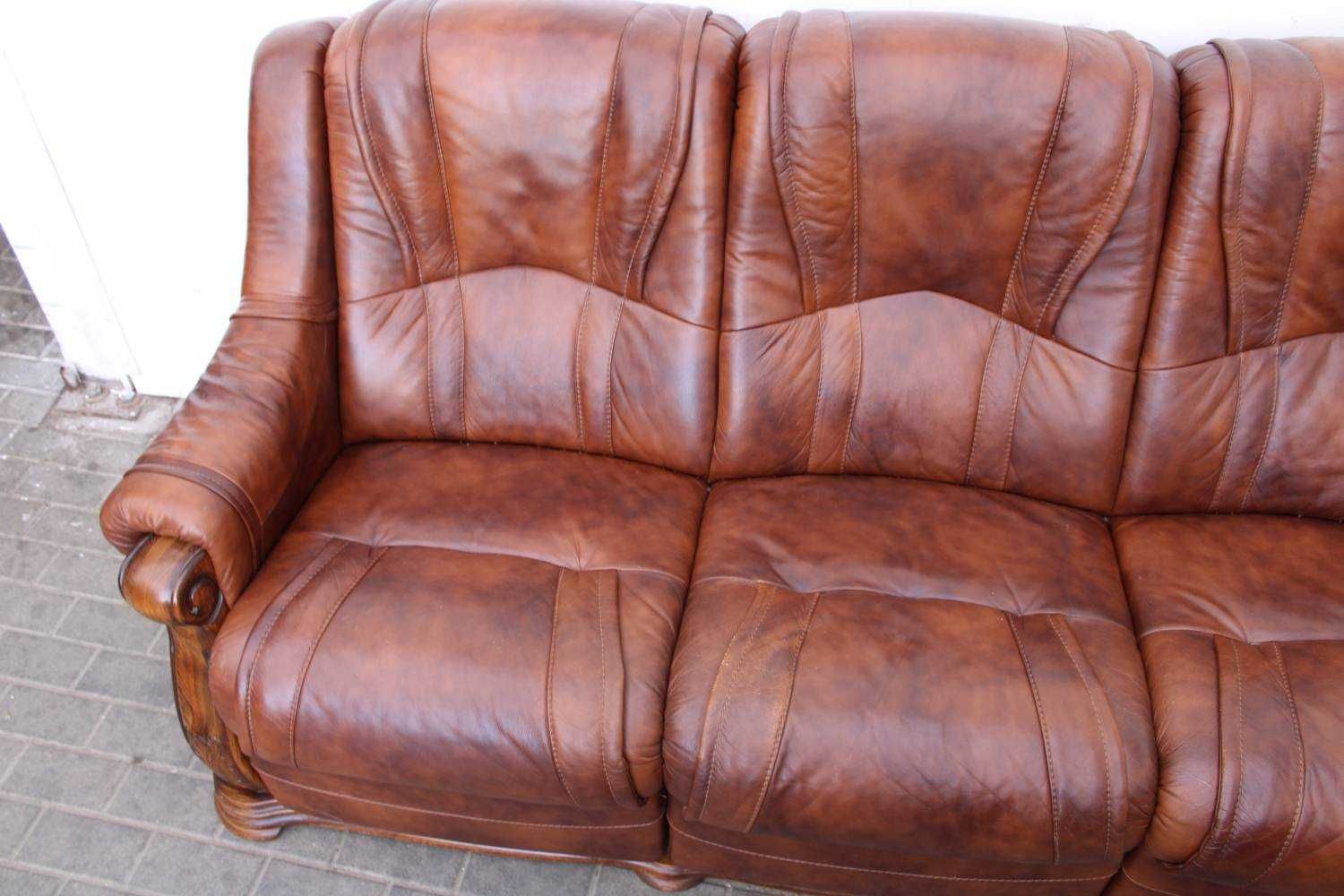 Skórzany komplet wypoczynkowy sofa 3-os. + 2 fotele relaks 401