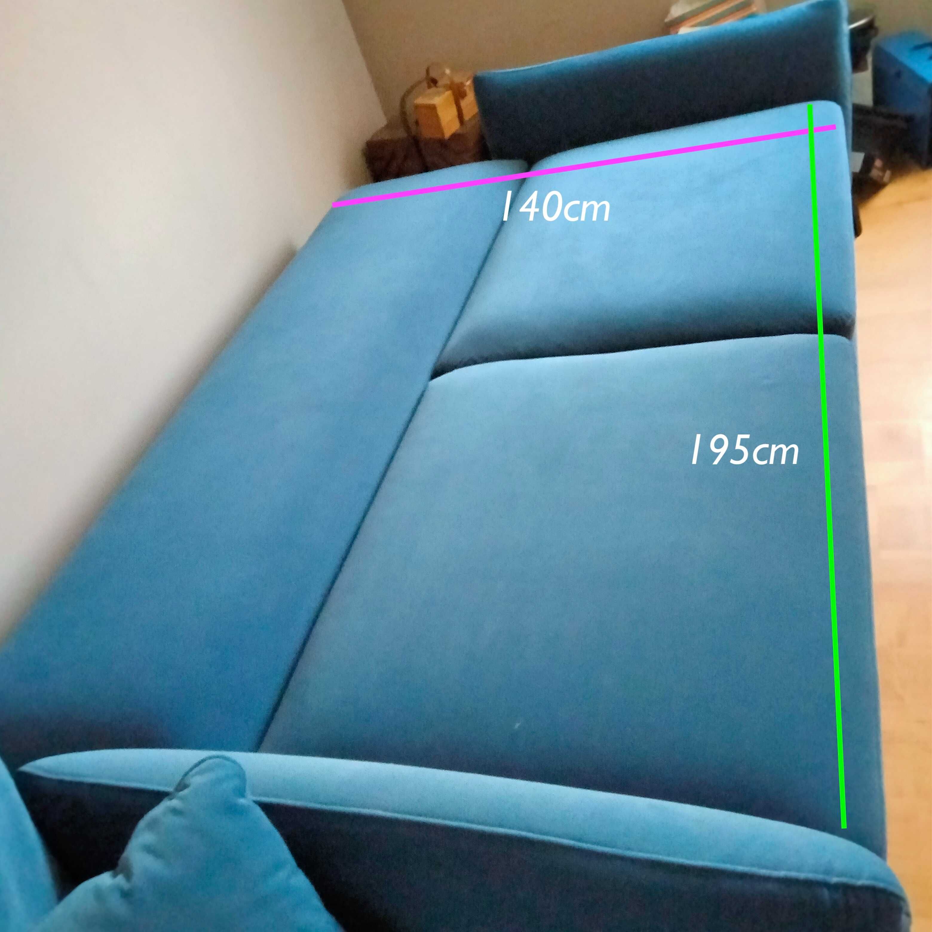 Rozkładana sofa -morski kolor weluru. Schowek na pościel. Jak nowa.