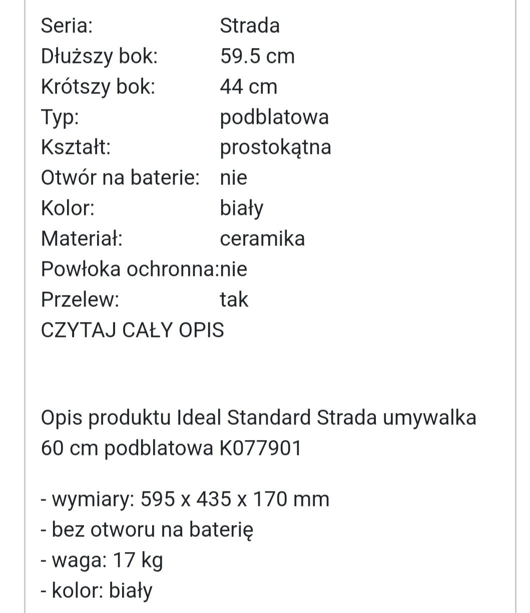 Umywalka podblatowa Ideal Standard 59,5x44cm