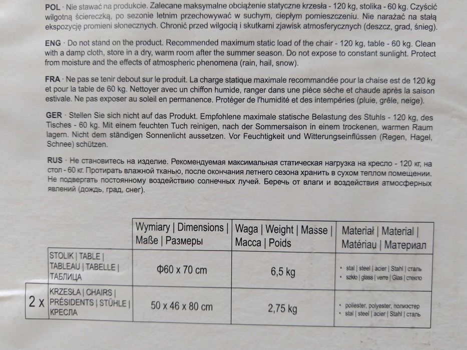 NAJTANIEJ Zestaw Mebli Balkonowych Tarasowych Ogrodowe Stolik 2Krzesła