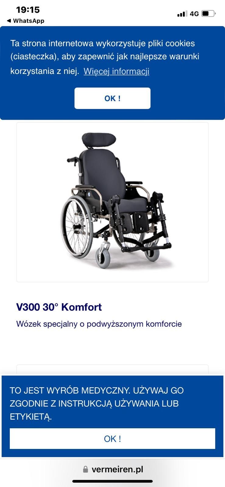 Wózek inwalidzki specjalistyczny. V300 30° Komfort