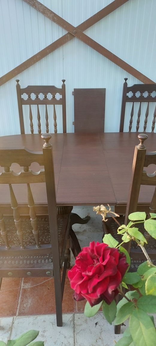 Mesa com 6 cadeiras em madeira