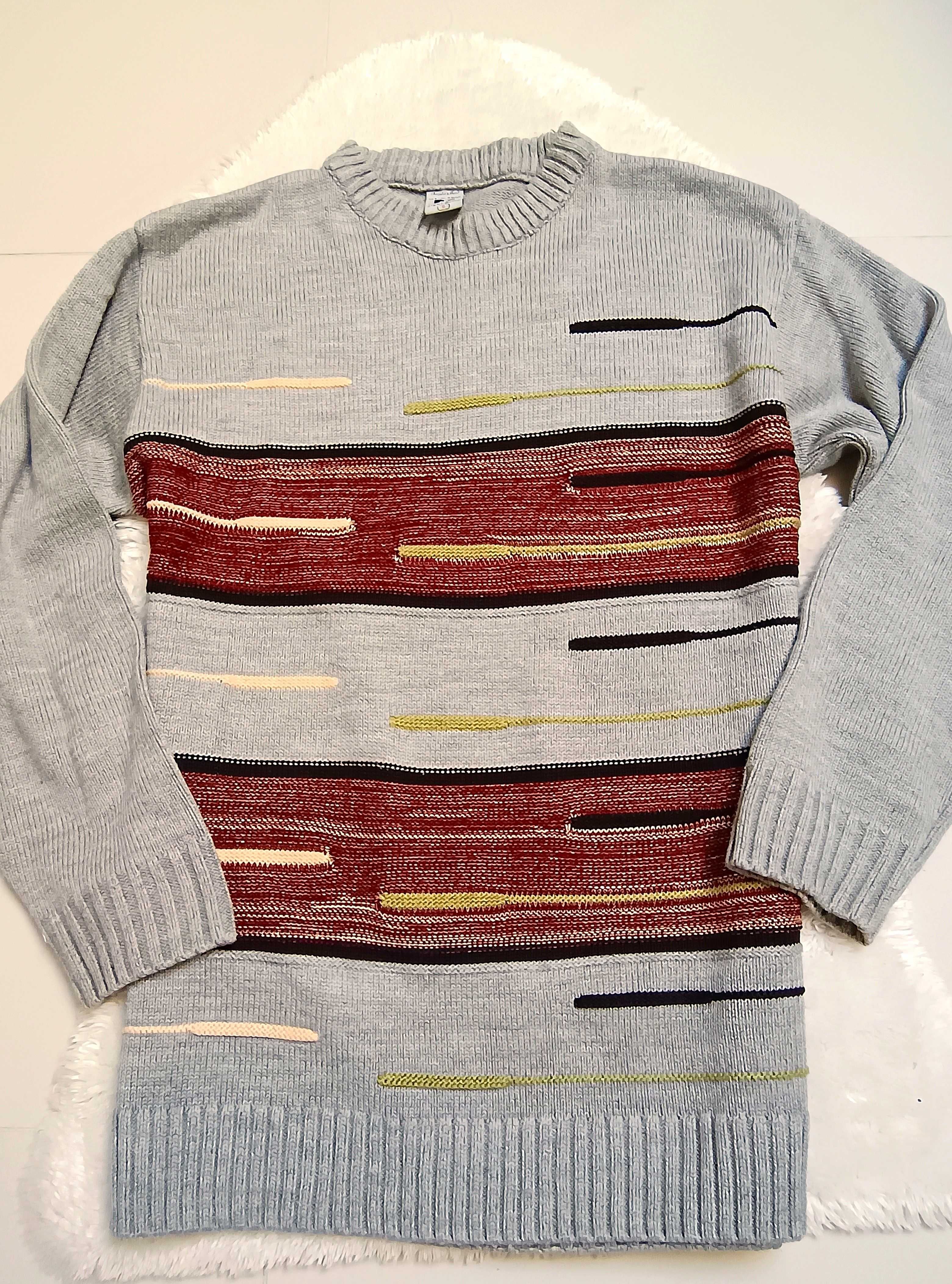 Męski szary kolorowy sweter XS S M modny młodzieżowy przejściowy must