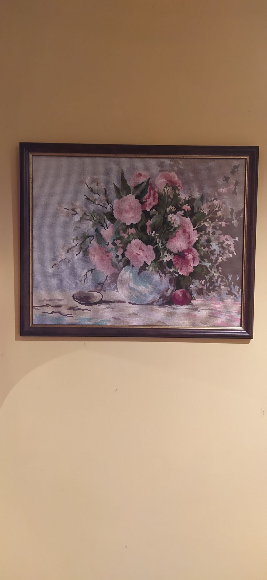 Duży obraz kwiaty haft krzyżykowy begonie