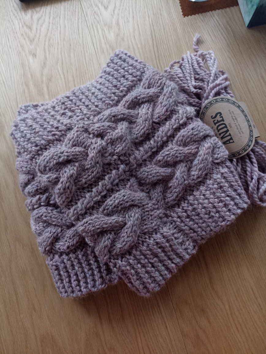 Komin dziergany handmade wełna i alpaca brudny róż. DROPS Andes 4276
