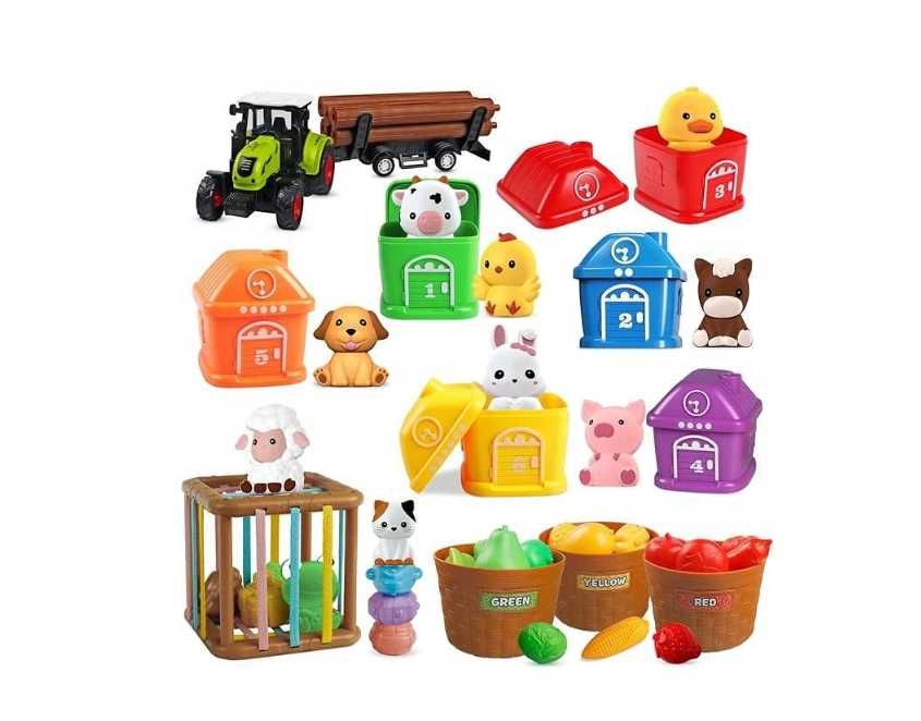 Zabawka Montessori Edukacyjna Zestaw Farma Z Traktorem Zwierzątka 6m+