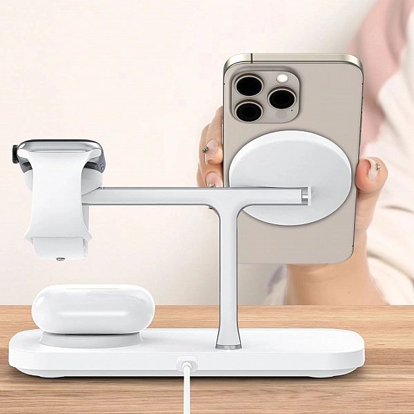 Tech-Protect Qi15W-A45/3In1 Magnetic Magsafe Wireless Charger White