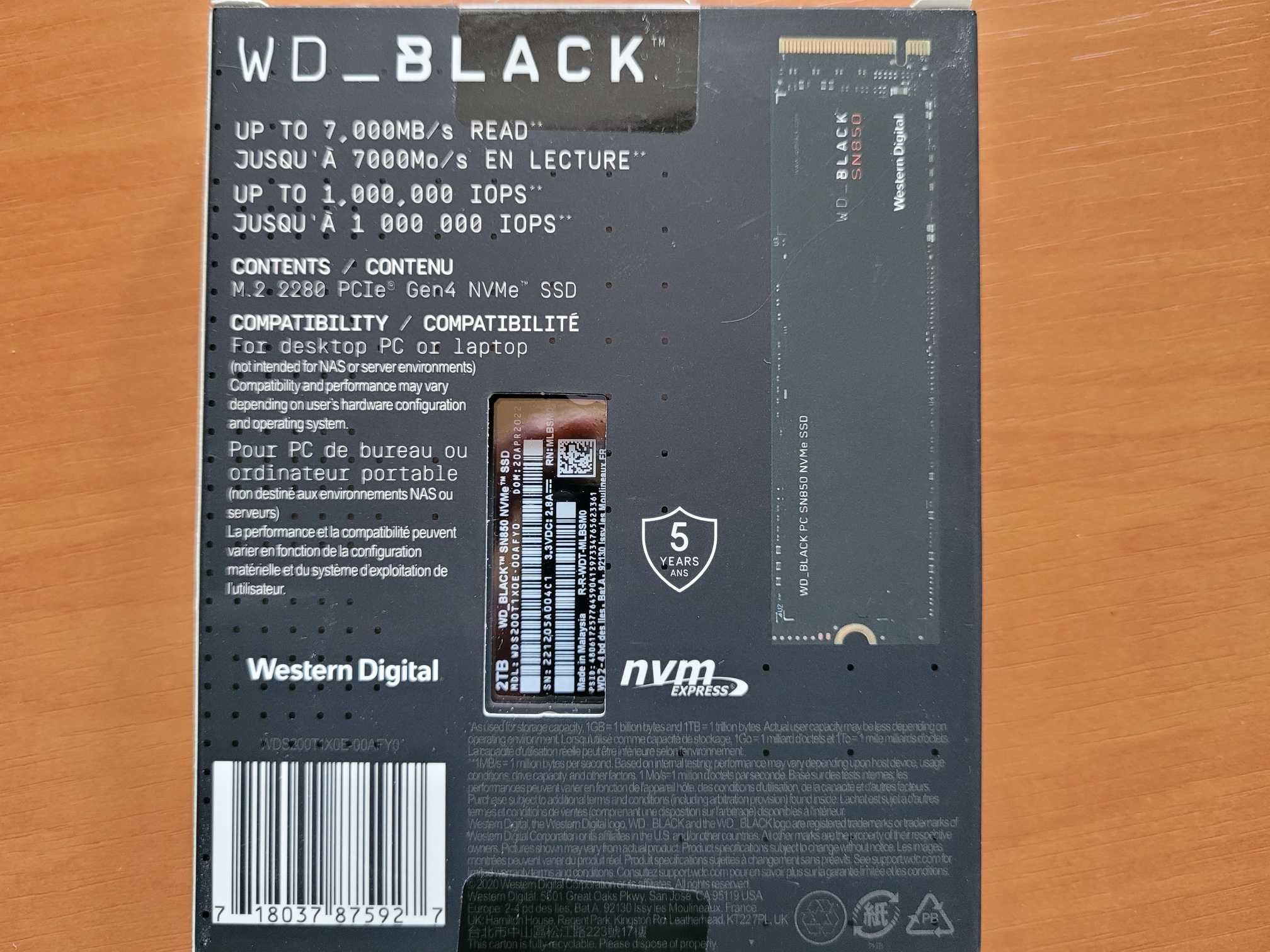 SSD WD Black SN850 2 Tb, новый, запечатанный, покупался в США.