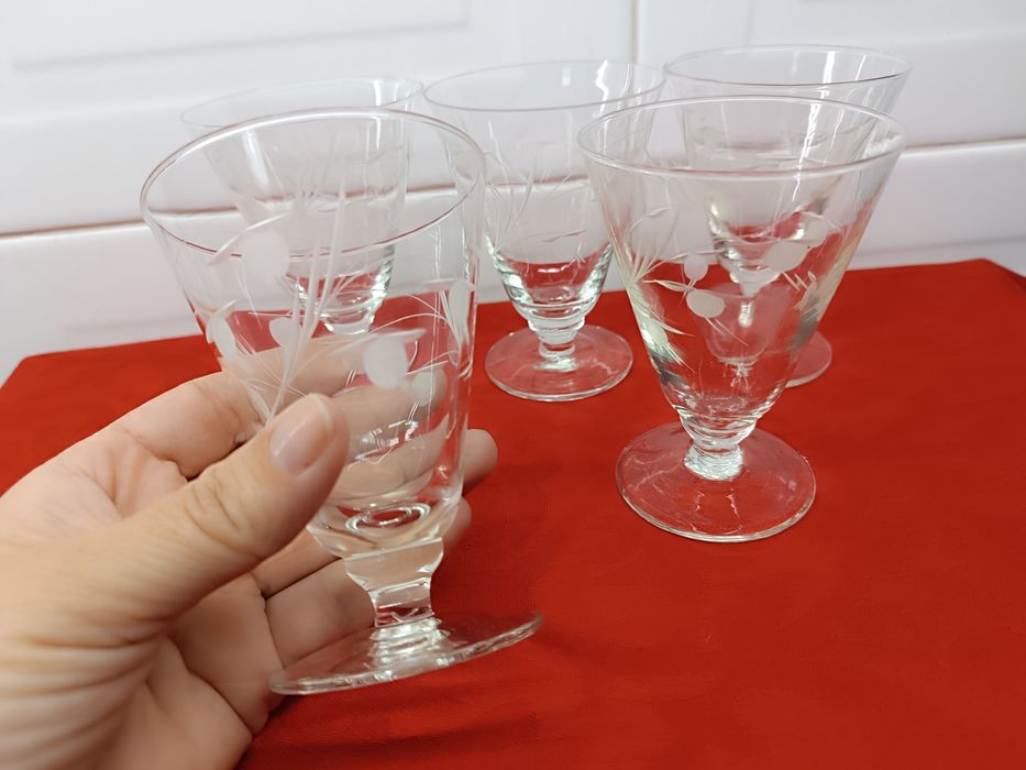 Conjunto 5 Copos Cristal Vintage. 10,5 cm