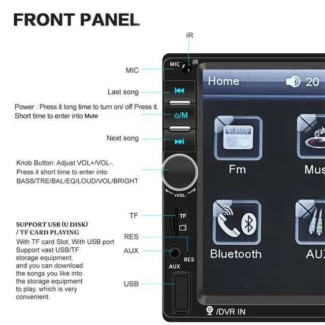 Rádio 2Din 7018B Bluetooth MirrorLink USB cartão controle volante NOVO