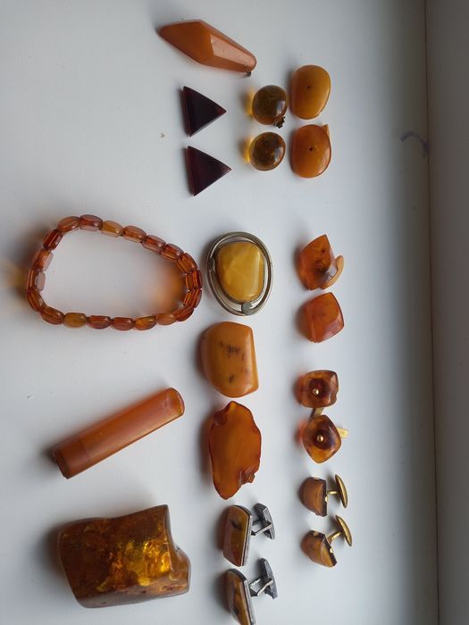 Бусы брошь запонки натуральный янтарь винтаж ссср