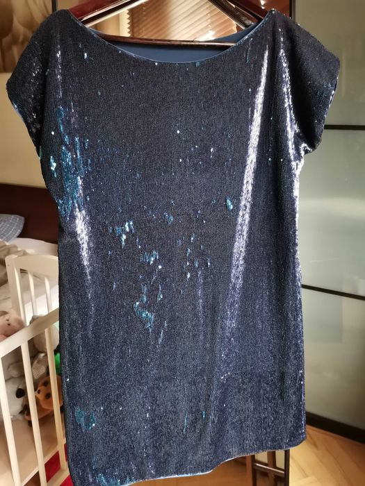 Sukienka cekinowa Stefanel XS/S granat/turkus, sylwestrowa mini