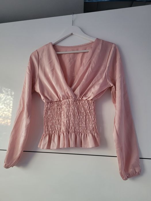 Różowa bluzka z długim rękawem ze ściągaczem S