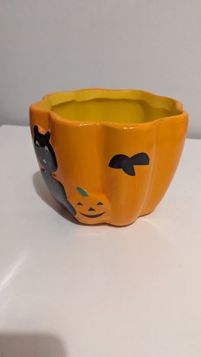 Doniczka dynia dekoracja na halloween osłonka do kwiatów kot do domu
