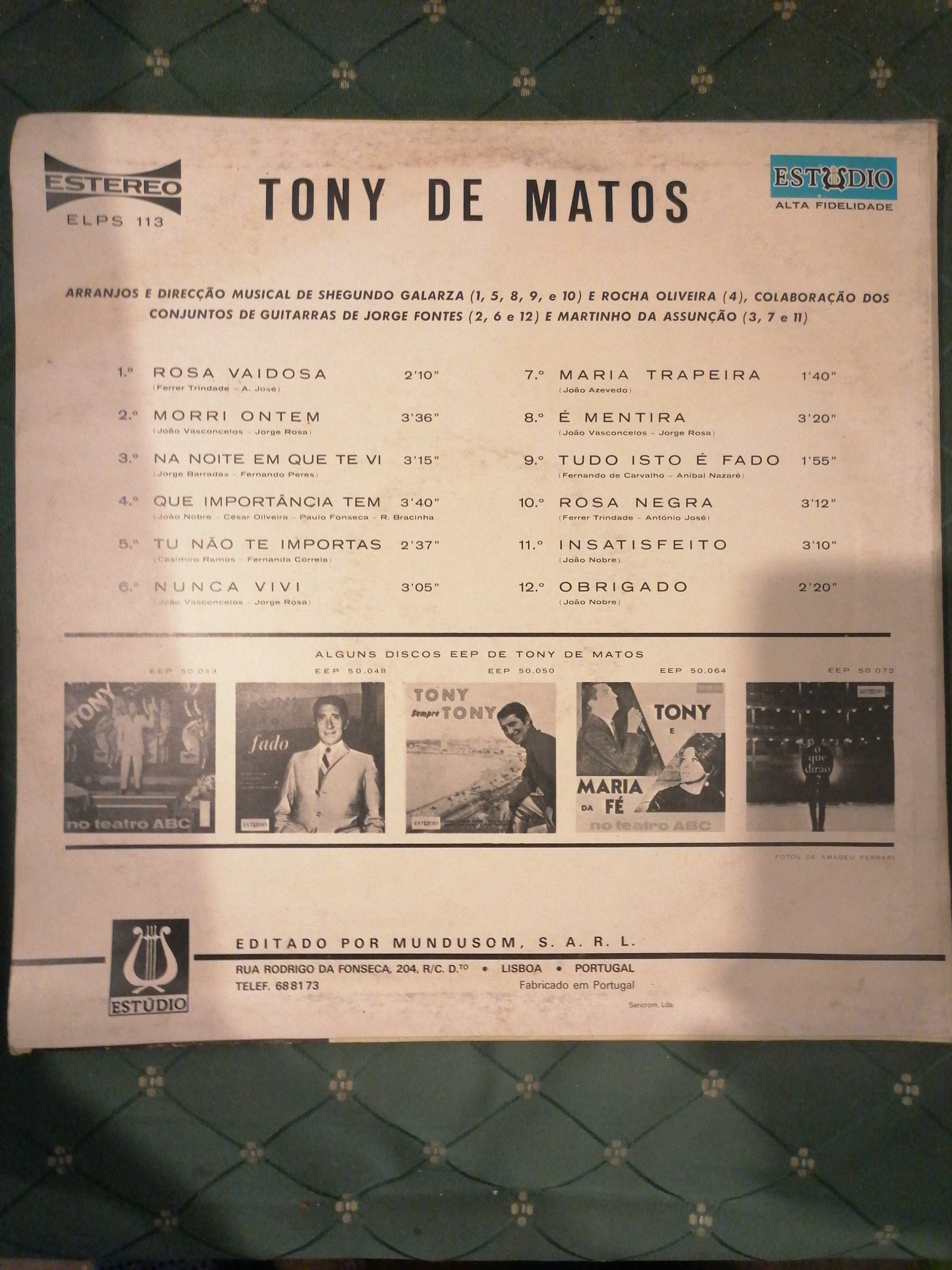 Disco Vinil Tony de Matos (Novo)