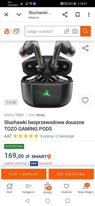 Słuchawki bezprzewodowe douszne tozo gaming pods