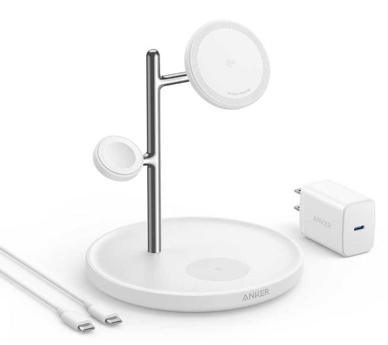 Зарядний пристрій Anker 3 в 1 MagSafe Stand Qi2 15W із блоком жив 40W