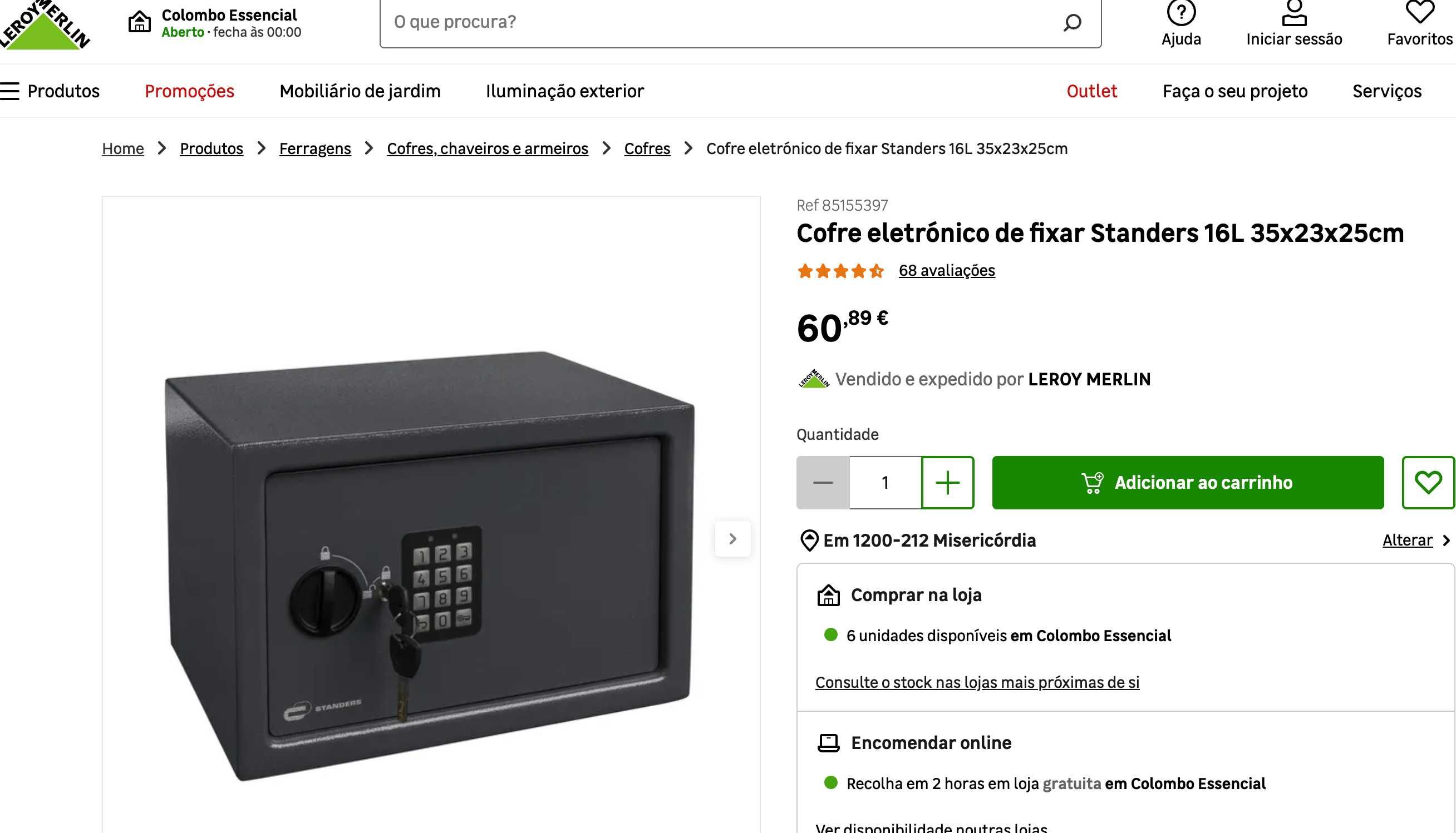 Cofre Eletrónico STANDERS Comfort S/16 – Novo na Caixa