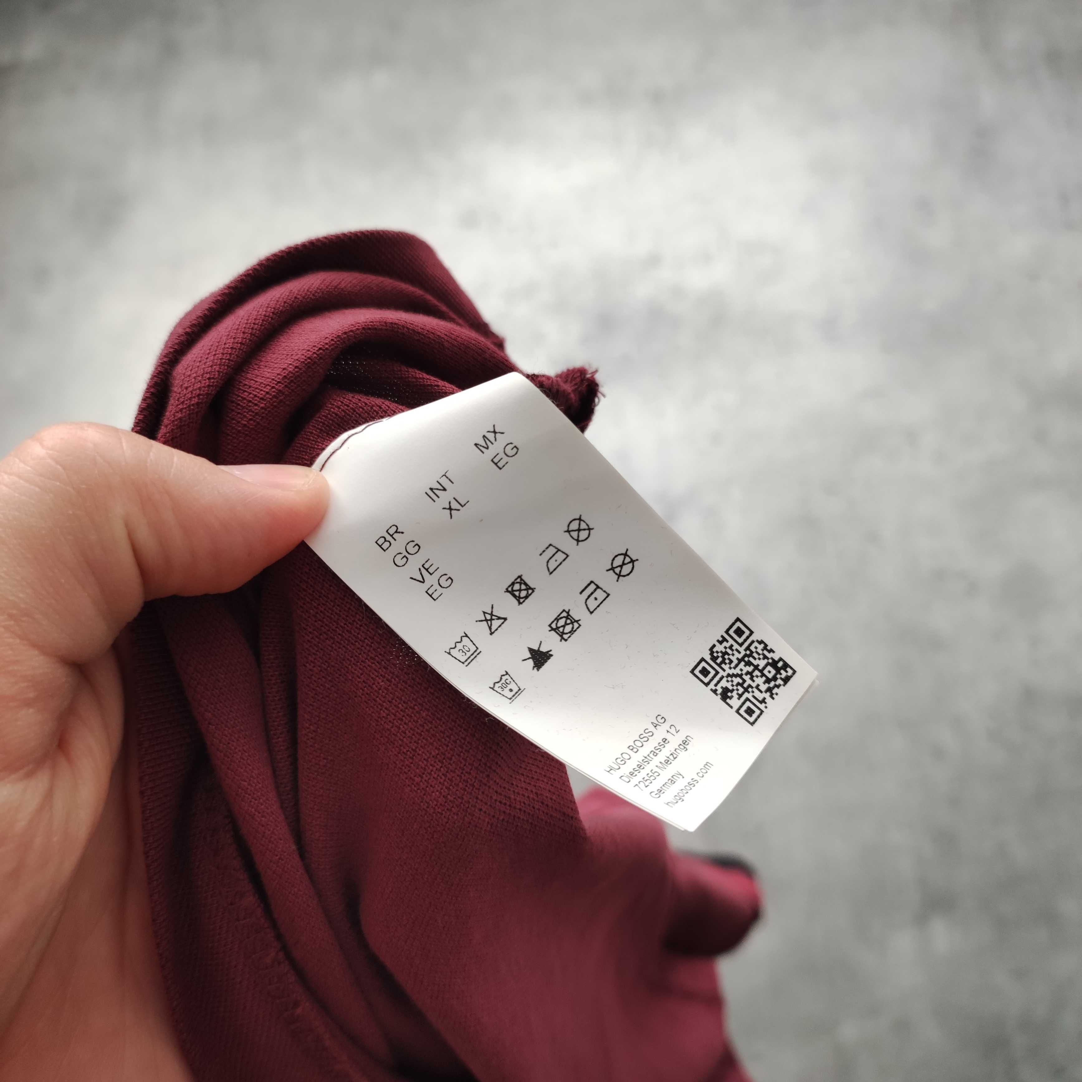 MĘSKA Elegancka Bawełna Koszulka Polo PREMIUM Bordowa Hugo Boss Logo