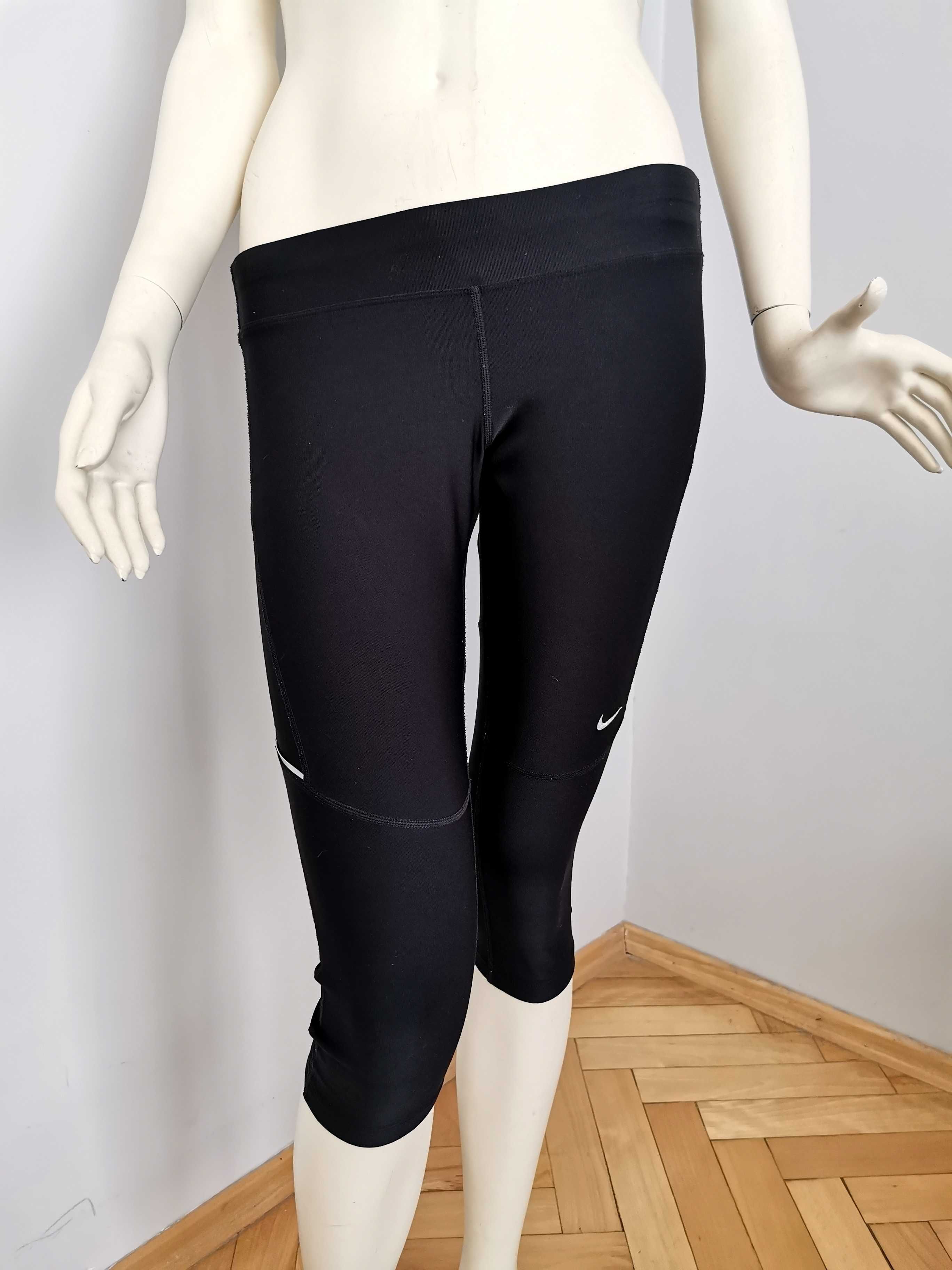 NIKE Running - Damskie Spodnie, Legginsy Biegowe, Fitness DriFit 3/4 M