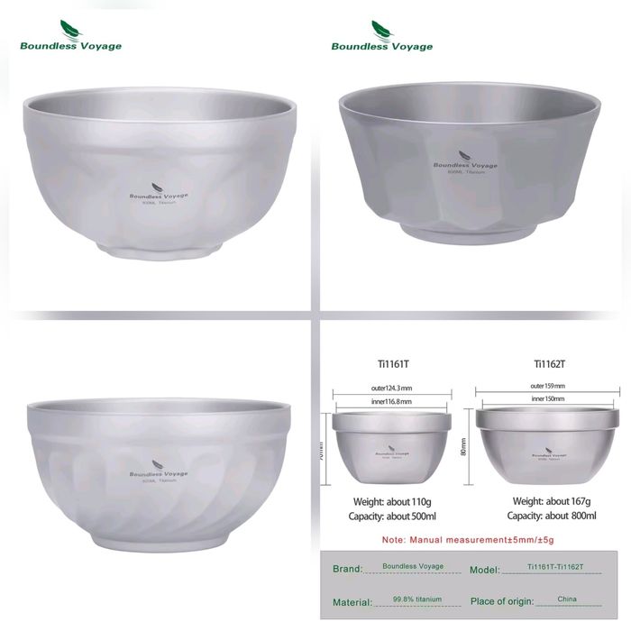 Новинка! Двошарові та одношарові титанові миски 300, 450, 500, 800мл