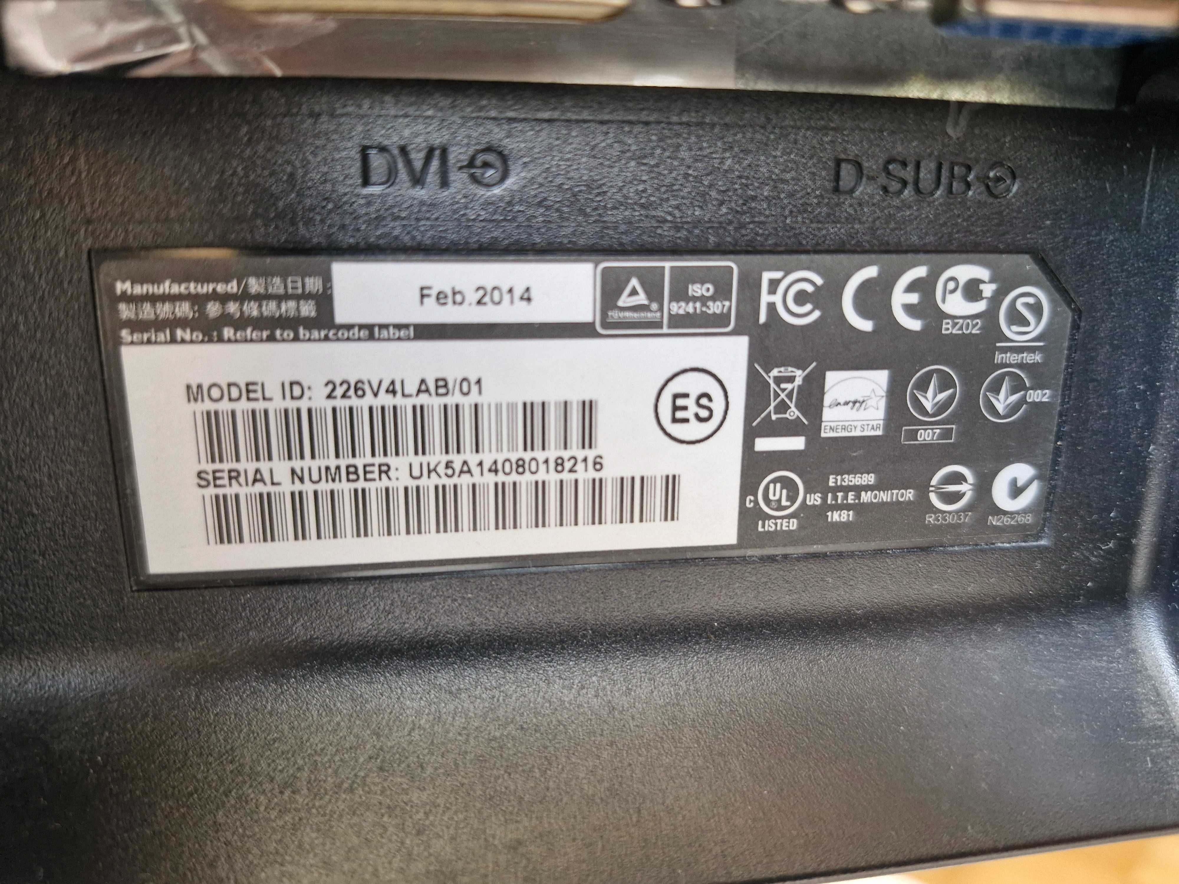 Монітор Philips 226V4L/21.5" (1920x1080) TN/DVI, VGA
